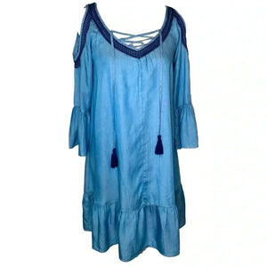 Crown & Ivy Chambray Peasant Dress XS ❤️